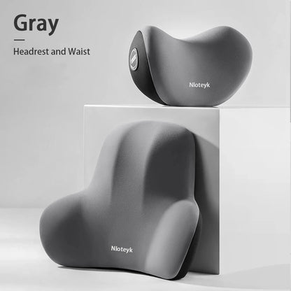 Memory Foam Car Headrest & Lumbar Support Pillow – Universal Fit for Auto & Office Use