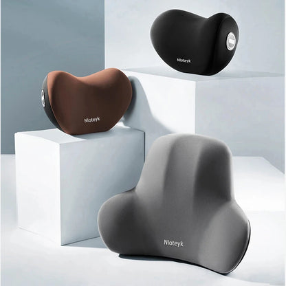 Memory Foam Car Headrest & Lumbar Support Pillow – Universal Fit for Auto & Office Use